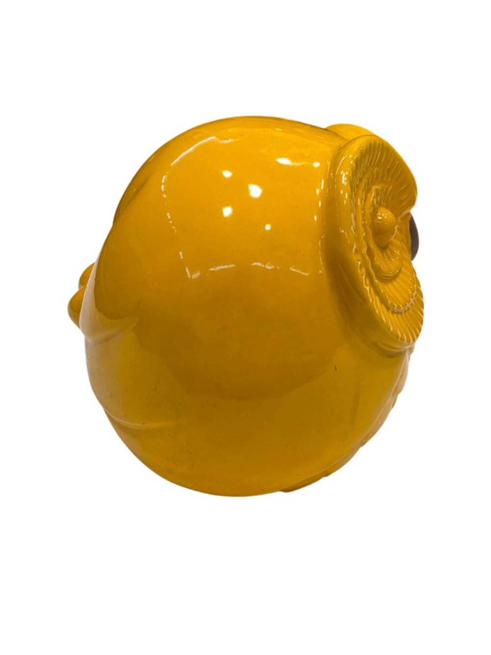 Yellow Ceramic Owl Planter Large Glossy Owl Cachepot Bird Decor - Picture 3 of 6